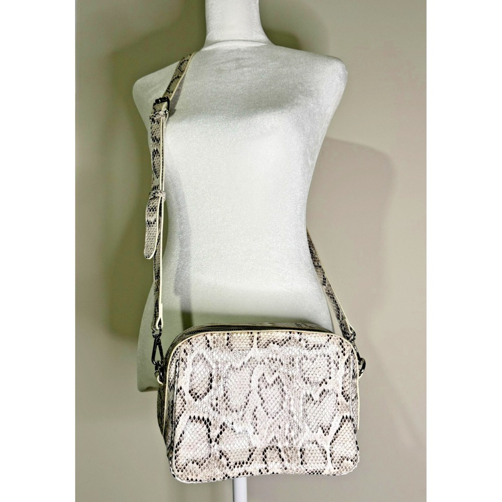 Cross-Body Gray Tan Faux Snakeskin Shoulder Bag Purse - Picture 2 of 5